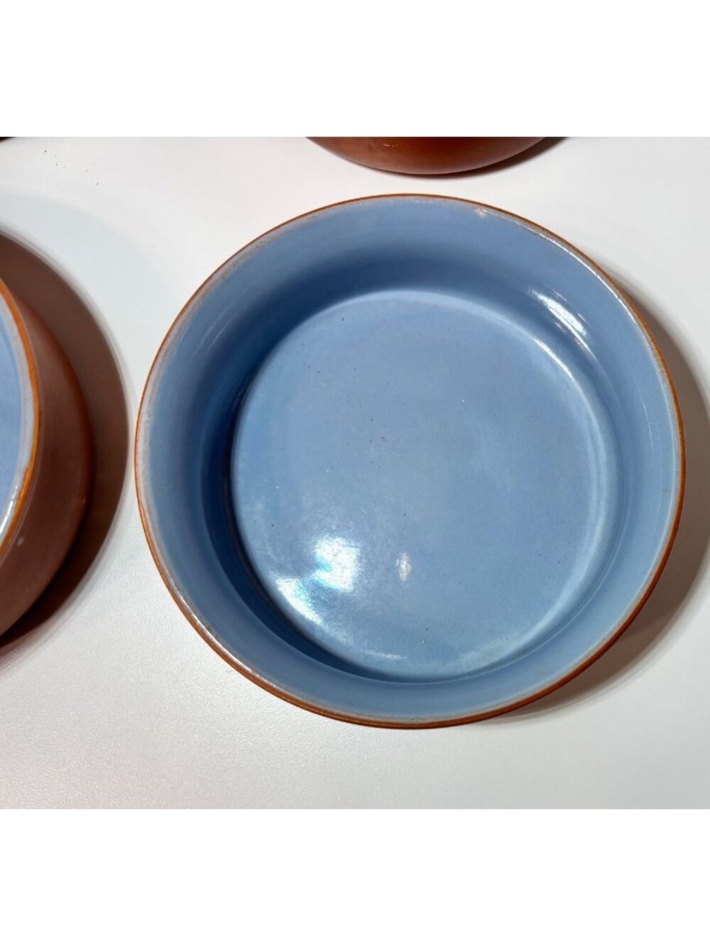 TERRACOTTA BLUE GLAZED INTERIOR OVEN-SAFE BOWLS Lot of 4 - Picture 4 of 6